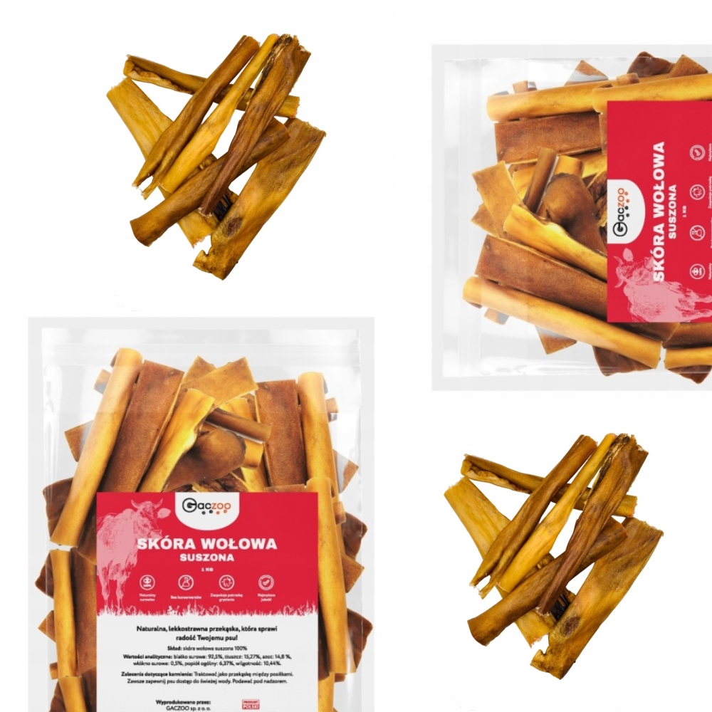 Suszona Skóra Wołowa naturalny przysmak dla psa 1 kg Gaczoo gryzaki